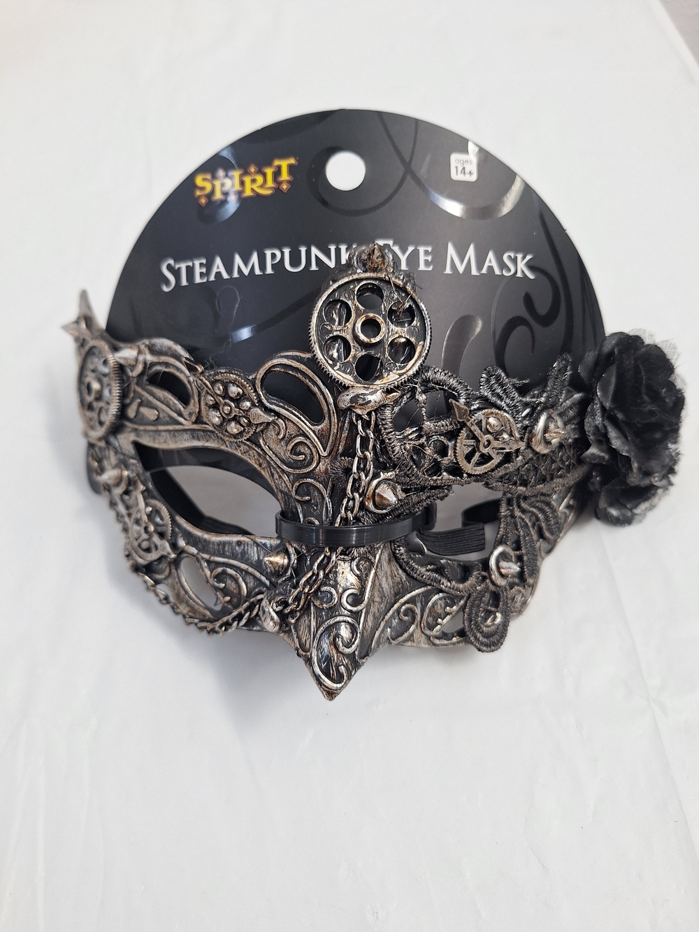 Spirit Metallic Steampunk Eye Mask with Black Rose